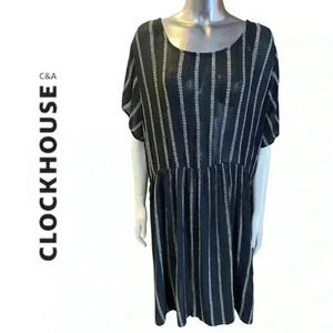 Black Cream Shirt Sleeve Stripe Dress Back Lace Up Detail plus size XXL